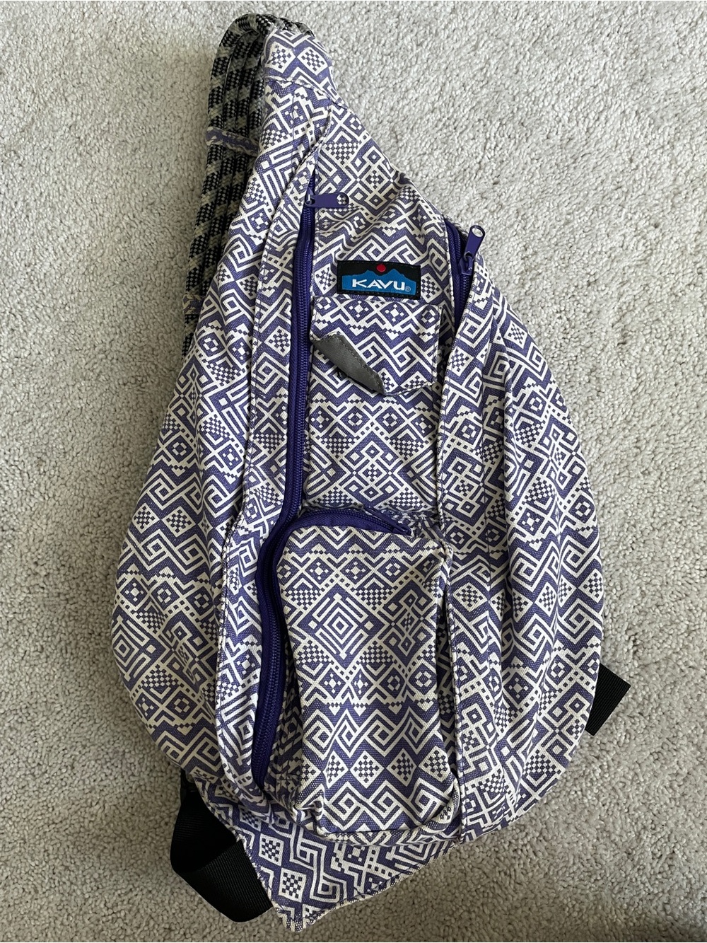 Purple and White Kavu Rope Sling Pack